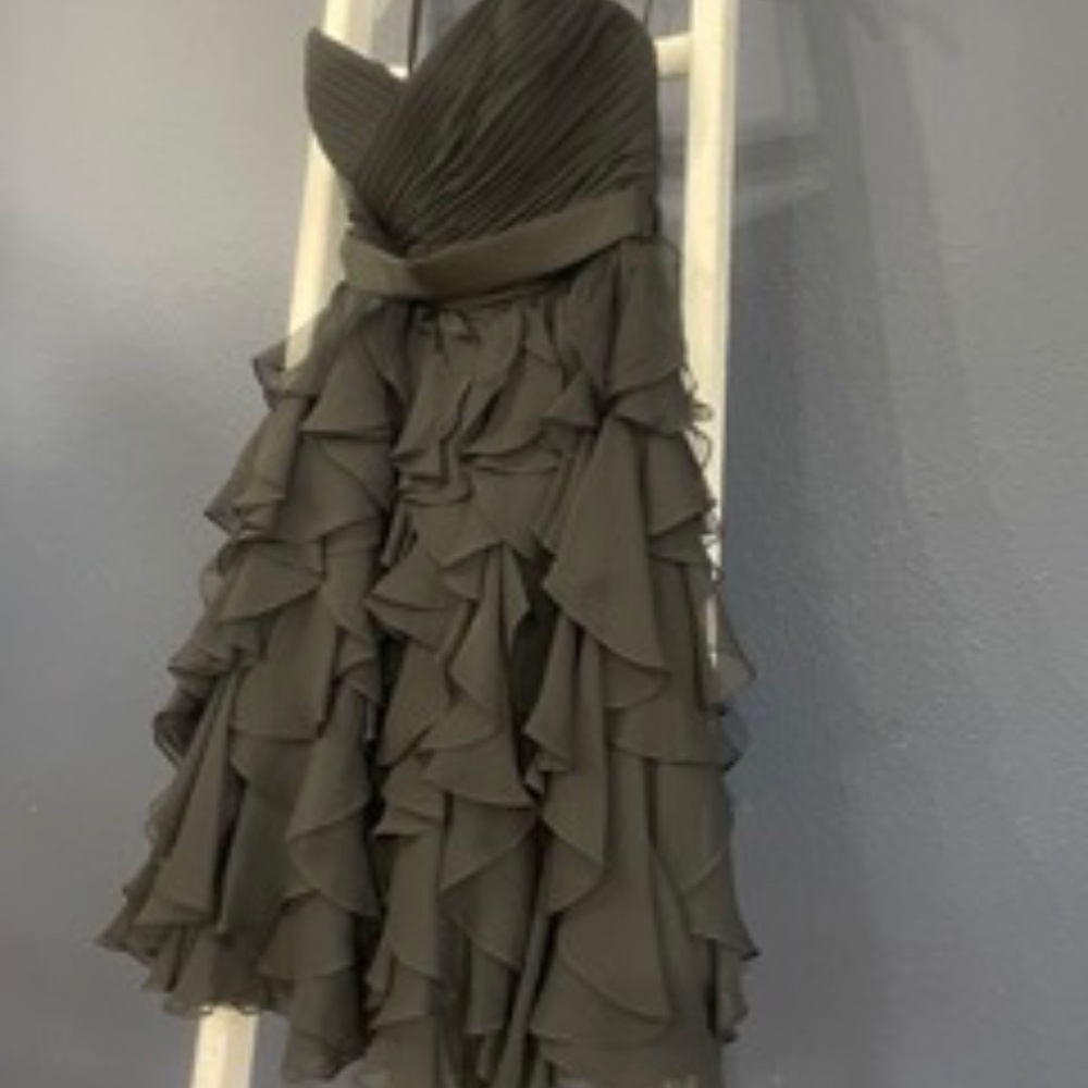 Strapless black ruffle skirt bridesmaids dress from "I Do Bridal" in Seattle
